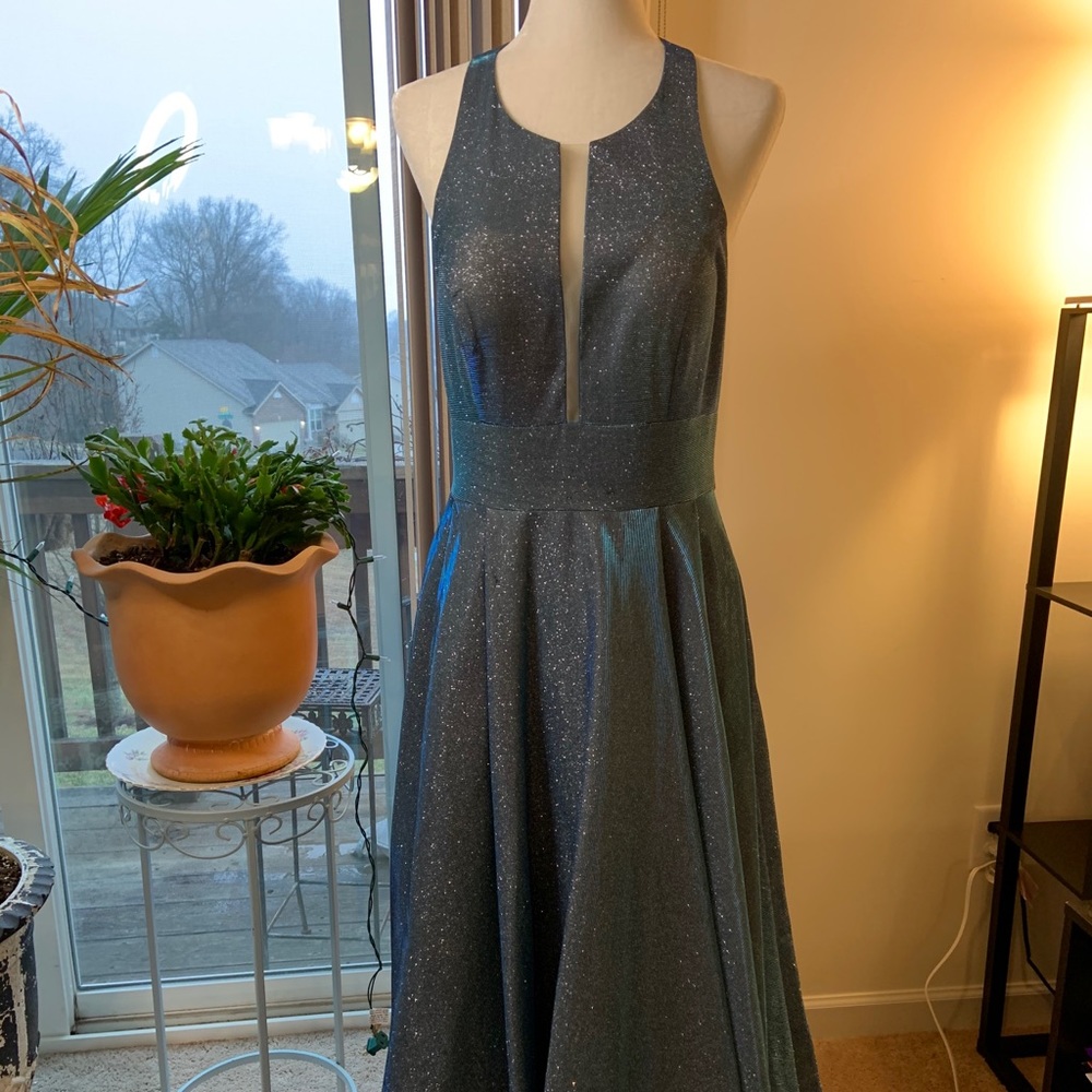 Val Stefani Style 3428RG Blue Sparkly Prom Gown